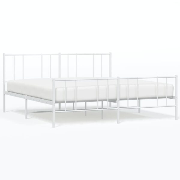 vidaXL Metal Bed Frame with Headboard&Footboard White 72"x83.9" California King - Image 2