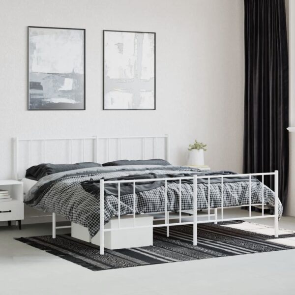 vidaXL Metal Bed Frame with Headboard&Footboard White 72"x83.9" California King - Image 4