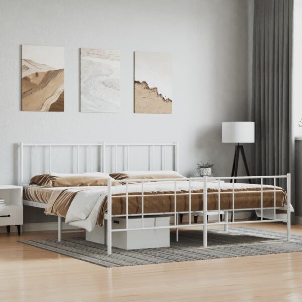 vidaXL Metal Bed Frame with Headboard&Footboard White 72"x83.9" California King