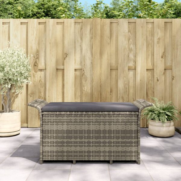 vidaXL Patio Bench with Cushion Gray 45.7"x18.1"x22.4" Poly Rattan