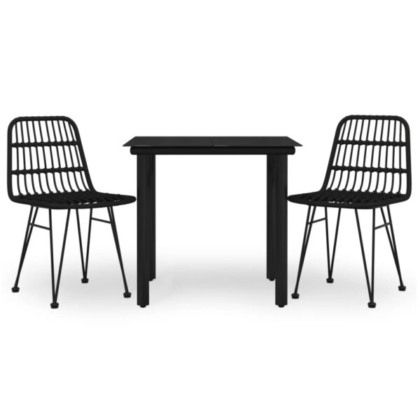 vidaXL 3 Piece Patio Dining Set Black Poly Rattan - Image 2