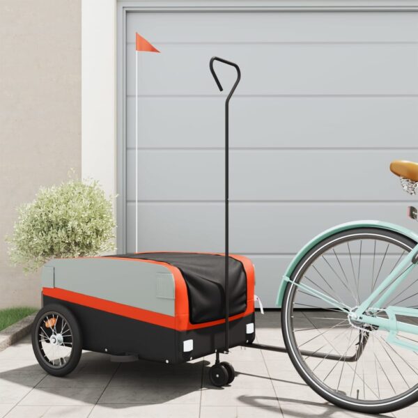 vidaXL Bike Trailer Black and Orange 99.2 lb Iron