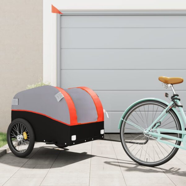 vidaXL Bike Trailer Black and Orange 99.2 lb Iron