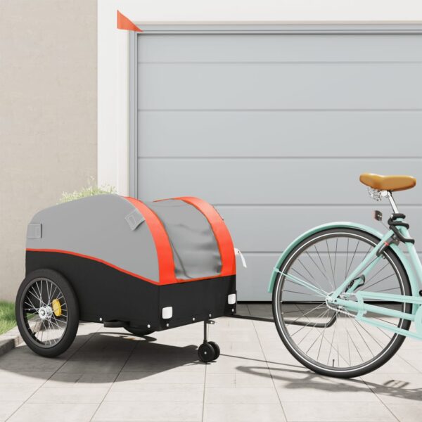 vidaXL Bike Trailer Black and Orange 99.2 lb Iron