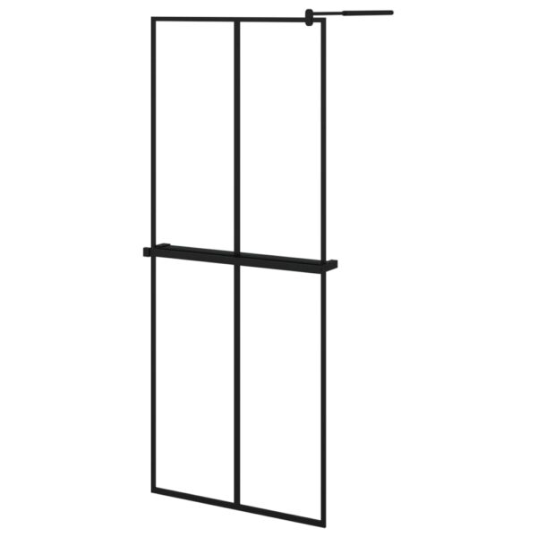 vidaXL Walk-in Shower Wall with Shelf Black 31.5"x76.8" ESG Glass&Aluminum - Image 2