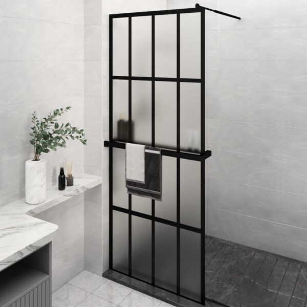 vidaXL Walk-in Shower Wall with Shelf Black 31.5"x76.8" ESG Glass&Aluminum