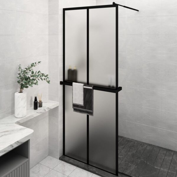 vidaXL Walk-in Shower Wall with Shelf Black 31.5"x76.8" ESG Glass&Aluminum