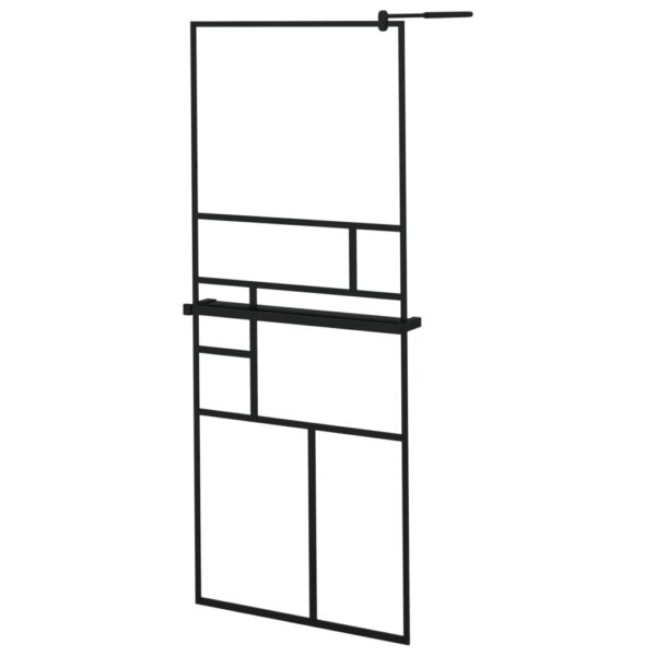 vidaXL Walk-in Shower Wall with Shelf Black 31.5"x76.8" ESG Glass&Aluminum - Image 2