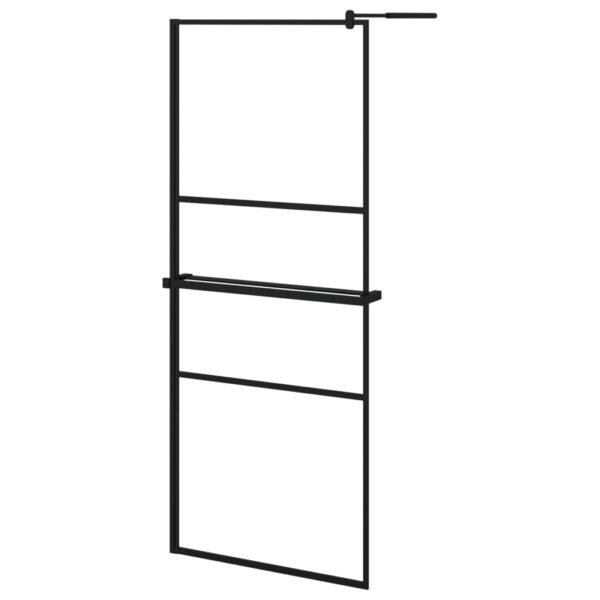 vidaXL Walk-in Shower Wall with Shelf Black 31.5"x76.8" ESG Glass&Aluminum - Image 2