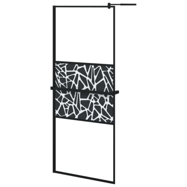 vidaXL Walk-in Shower Wall with Shelf Black 31.5"x76.8" ESG Glass&Aluminum - Image 2