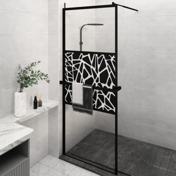 vidaXL Walk-in Shower Wall with Shelf Black 31.5"x76.8" ESG Glass&Aluminum