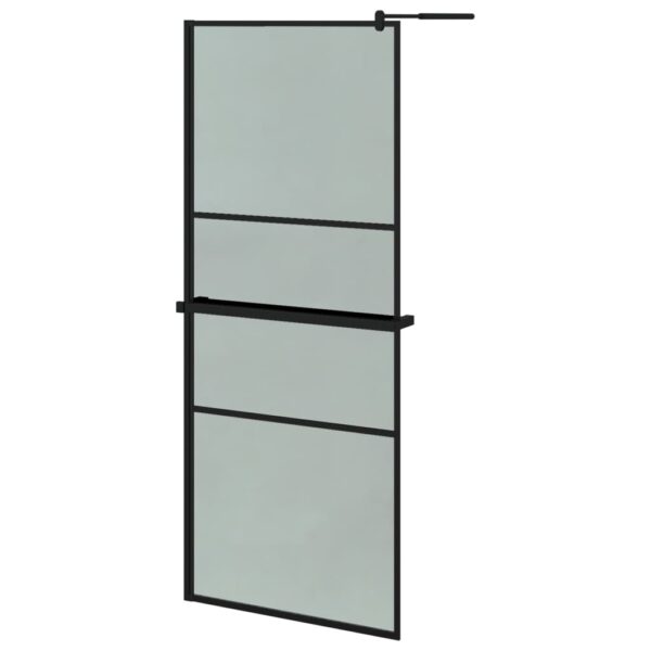 vidaXL Walk-in Shower Wall with Shelf Black 31.5"x76.8" ESG Glass&Aluminum - Image 2