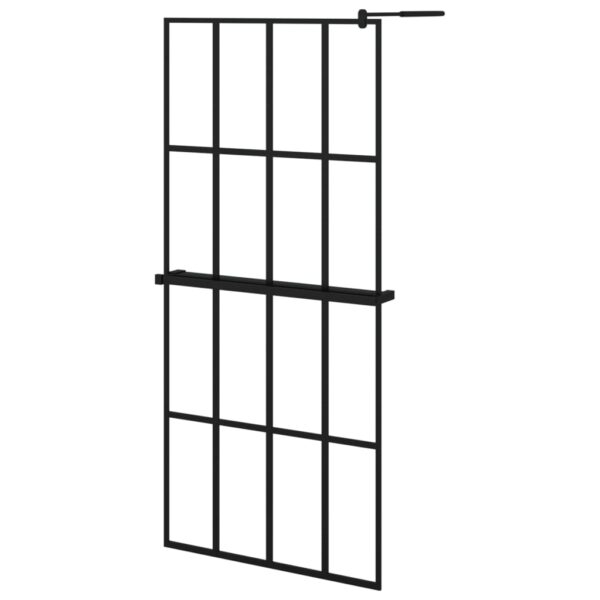 vidaXL Walk-in Shower Wall with Shelf Black 35.4"x76.8" ESG Glass&Aluminum - Image 2