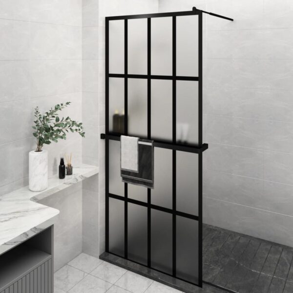 vidaXL Walk-in Shower Wall with Shelf Black 35.4"x76.8" ESG Glass&Aluminum