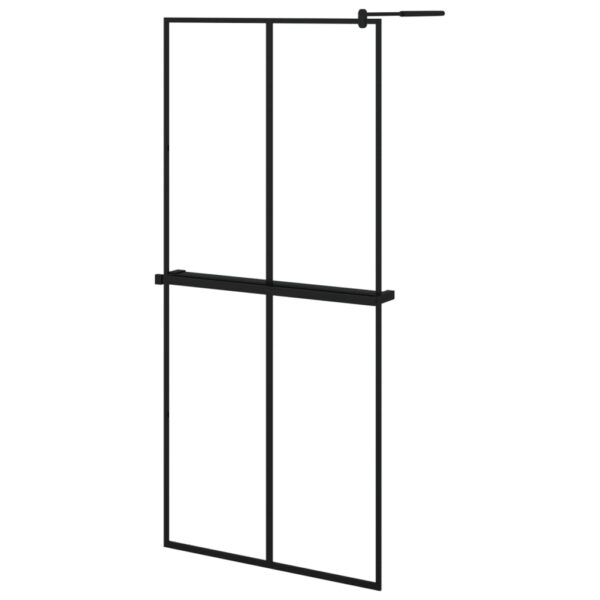 vidaXL Walk-in Shower Wall with Shelf Black 35.4"x76.8" ESG Glass&Aluminum - Image 2