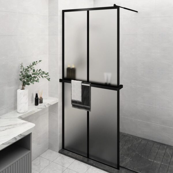 vidaXL Walk-in Shower Wall with Shelf Black 35.4"x76.8" ESG Glass&Aluminum