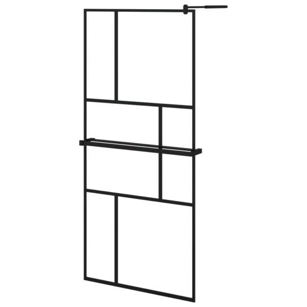 vidaXL Walk-in Shower Wall with Shelf Black 35.4"x76.8" ESG Glass&Aluminum - Image 3