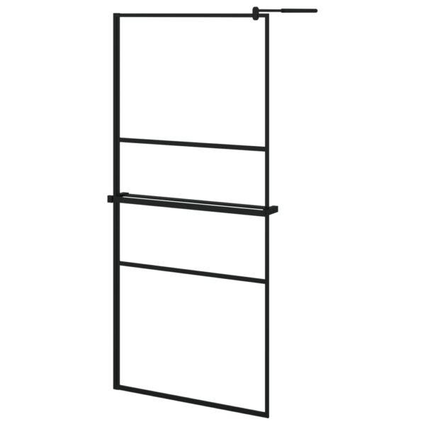 vidaXL Walk-in Shower Wall with Shelf Black 35.4"x76.8" ESG Glass&Aluminum - Image 2