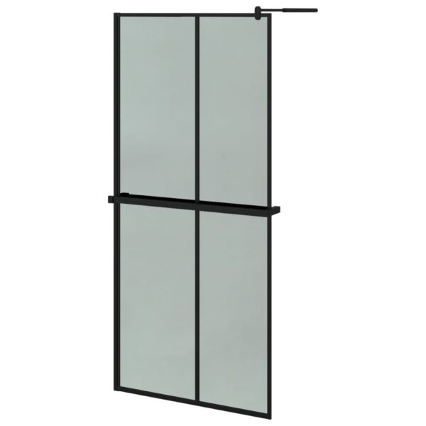 vidaXL Walk-in Shower Wall with Shelf Black 35.4"x76.8" ESG Glass&Aluminum - Image 2