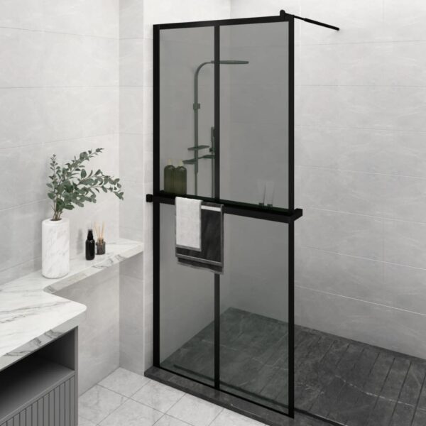 vidaXL Walk-in Shower Wall with Shelf Black 35.4"x76.8" ESG Glass&Aluminum