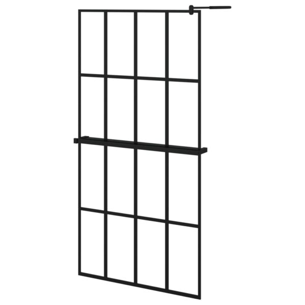 vidaXL Walk-in Shower Wall with Shelf Black 39.4"x76.8" ESG Glass&Aluminum - Image 2