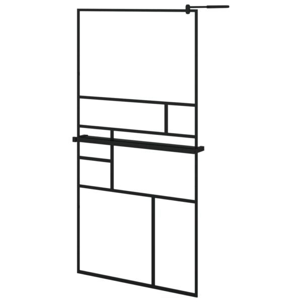 vidaXL Walk-in Shower Wall with Shelf Black 39.4"x76.8" ESG Glass&Aluminum - Image 2