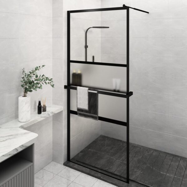 vidaXL Walk-in Shower Wall with Shelf Black 39.4"x76.8" ESG Glass&Aluminum