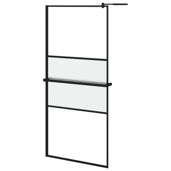 vidaXL Walk-in Shower Wall with Shelf Black 39.4"x76.8" ESG Glass&Aluminum - Image 2