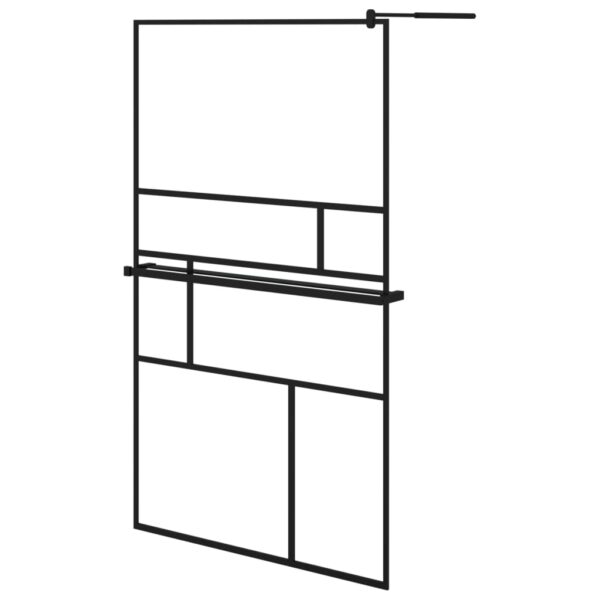 vidaXL Walk-in Shower Wall with Shelf Black 45.3"x76.8" ESG Glass&Aluminum - Image 2