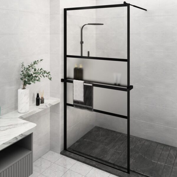 vidaXL Walk-in Shower Wall with Shelf Black 45.3"x76.8" ESG Glass&Aluminum