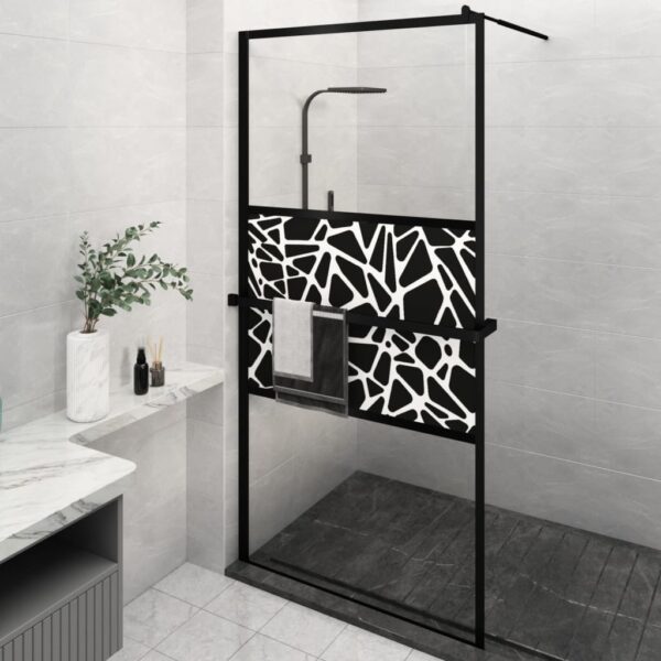 vidaXL Walk-in Shower Wall with Shelf Black 45.3"x76.8" ESG Glass&Aluminum