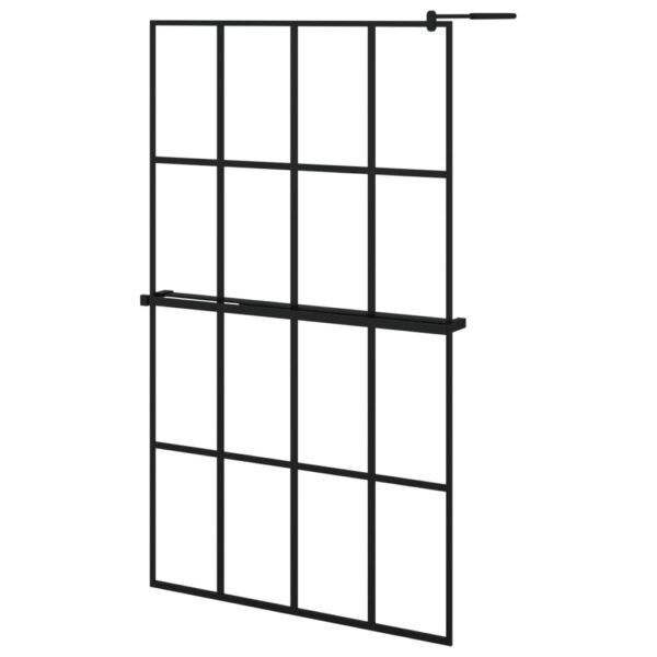 vidaXL Walk-in Shower Wall with Shelf Black 46.5"x74.8" ESG Glass&Aluminum - Image 2