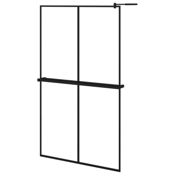 vidaXL Walk-in Shower Wall with Shelf Black 46.5"x74.8" ESG Glass&Aluminum - Image 2