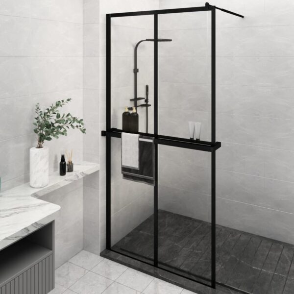 vidaXL Walk-in Shower Wall with Shelf Black 46.5"x74.8" ESG Glass&Aluminum