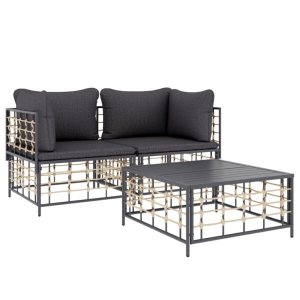 vidaXL 3 Piece Patio Lounge Set with Cushions Anthracite Poly Rattan - Image 3