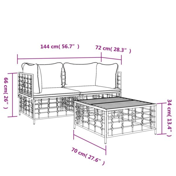 vidaXL 3 Piece Patio Lounge Set with Cushions Anthracite Poly Rattan - Image 8