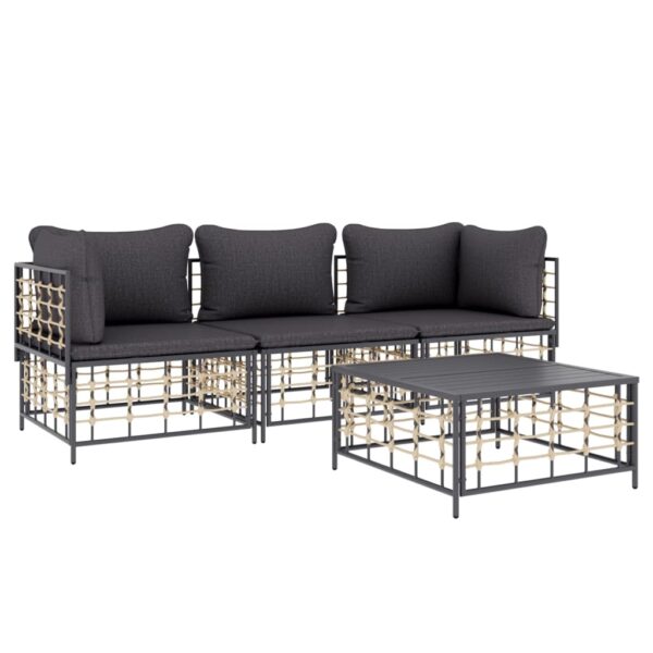 vidaXL 4 Piece Patio Lounge Set with Cushions Anthracite Poly Rattan - Image 3