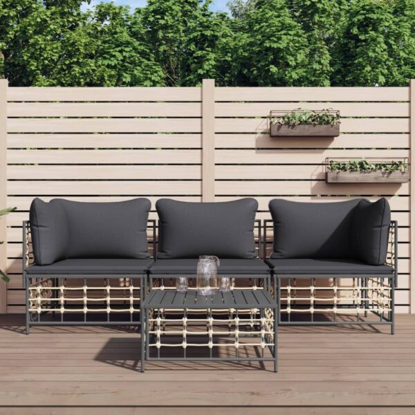 vidaXL 4 Piece Patio Lounge Set with Cushions Anthracite Poly Rattan