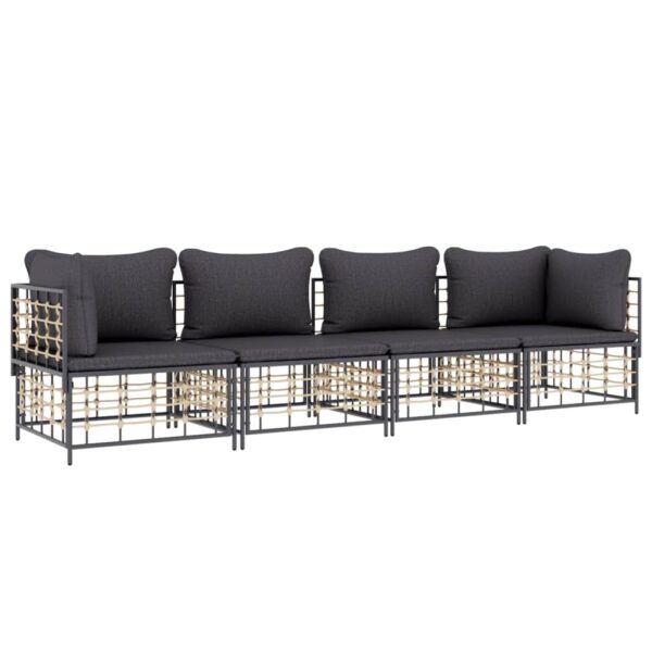 vidaXL 4 Piece Patio Lounge Set with Cushions Anthracite Poly Rattan - Image 3