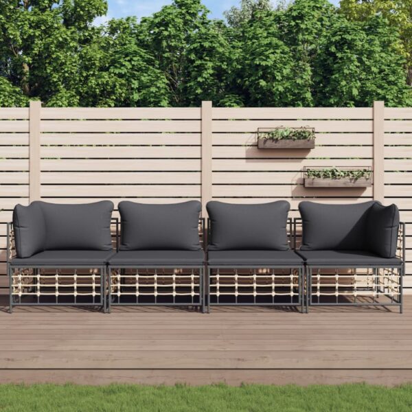 vidaXL 4 Piece Patio Lounge Set with Cushions Anthracite Poly Rattan