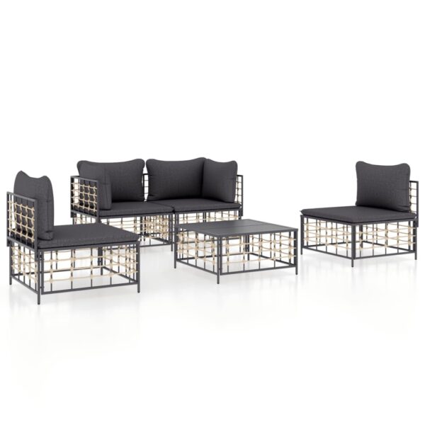 vidaXL 5 Piece Patio Lounge Set with Cushions Anthracite Poly Rattan - Image 2