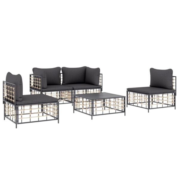 vidaXL 5 Piece Patio Lounge Set with Cushions Anthracite Poly Rattan - Image 3