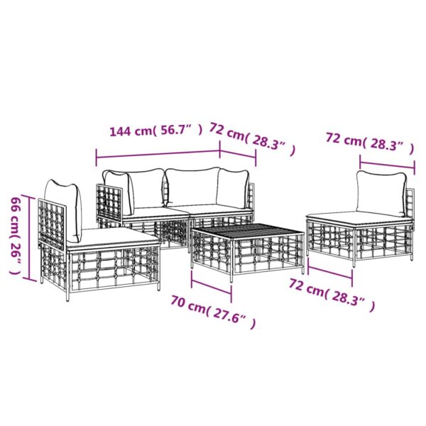 vidaXL 5 Piece Patio Lounge Set with Cushions Anthracite Poly Rattan - Image 9