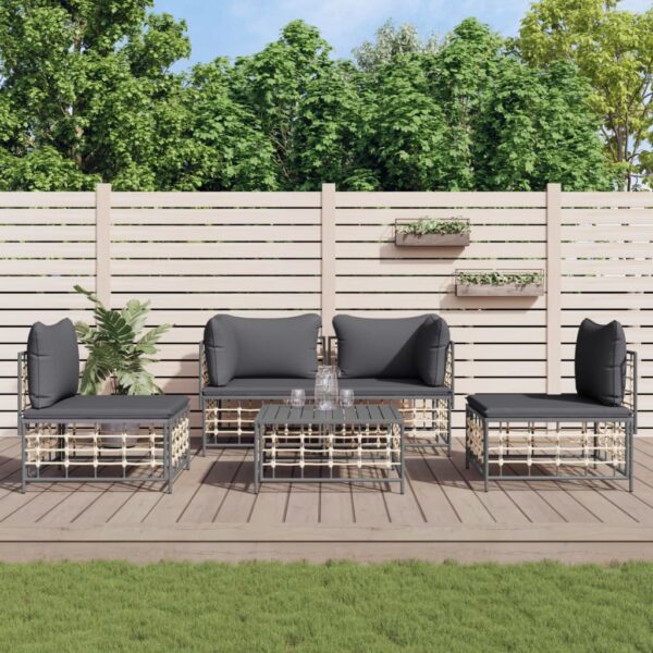 vidaXL 5 Piece Patio Lounge Set with Cushions Anthracite Poly Rattan