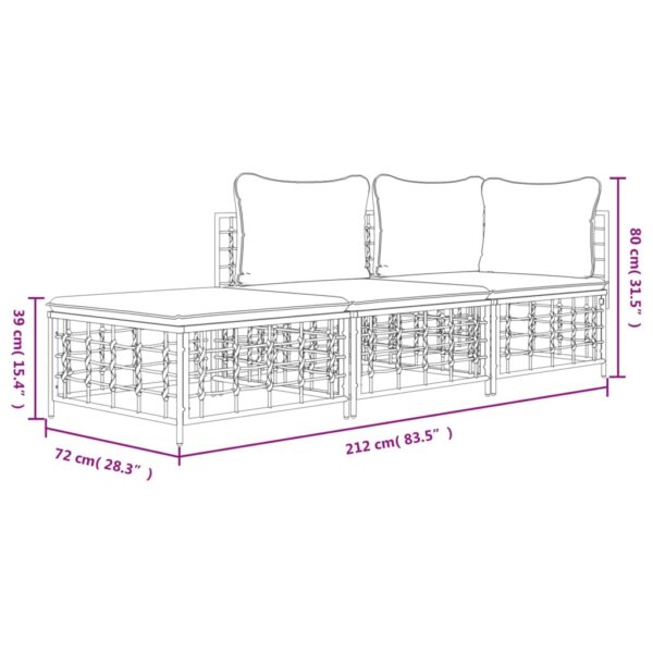 vidaXL 3 Piece Patio Lounge Set with Cushions Anthracite Poly Rattan - Image 9