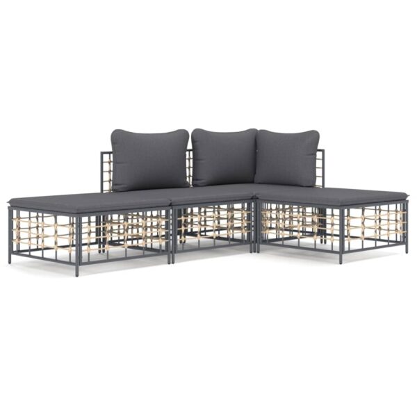 vidaXL 4 Piece Patio Lounge Set with Cushions Anthracite Poly Rattan - Image 2