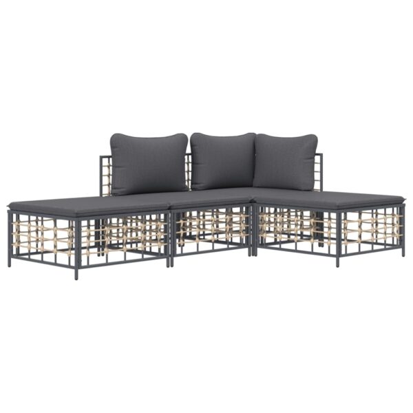 vidaXL 4 Piece Patio Lounge Set with Cushions Anthracite Poly Rattan - Image 3