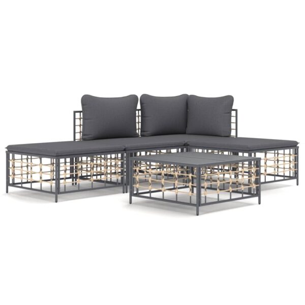 vidaXL 5 Piece Patio Lounge Set with Cushions Anthracite Poly Rattan - Image 2