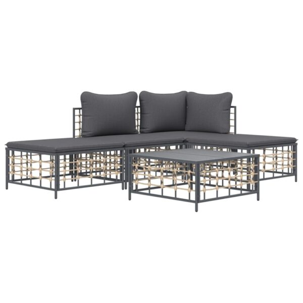 vidaXL 5 Piece Patio Lounge Set with Cushions Anthracite Poly Rattan - Image 3