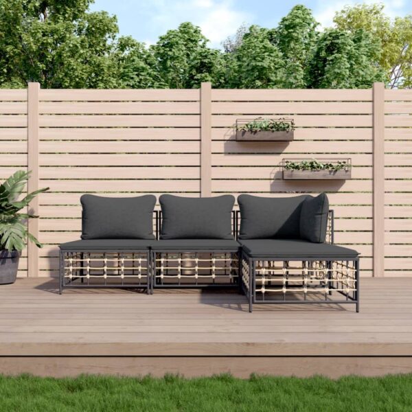 vidaXL 4 Piece Patio Lounge Set with Cushions Anthracite Poly Rattan